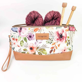 Spring Floral Trinity project bag with yarn and needles