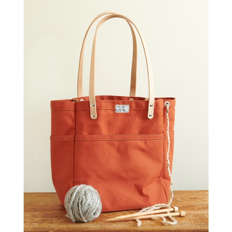 MY KNITTING STUFF Blue Canvas Shopping Tote Natural Cotton 